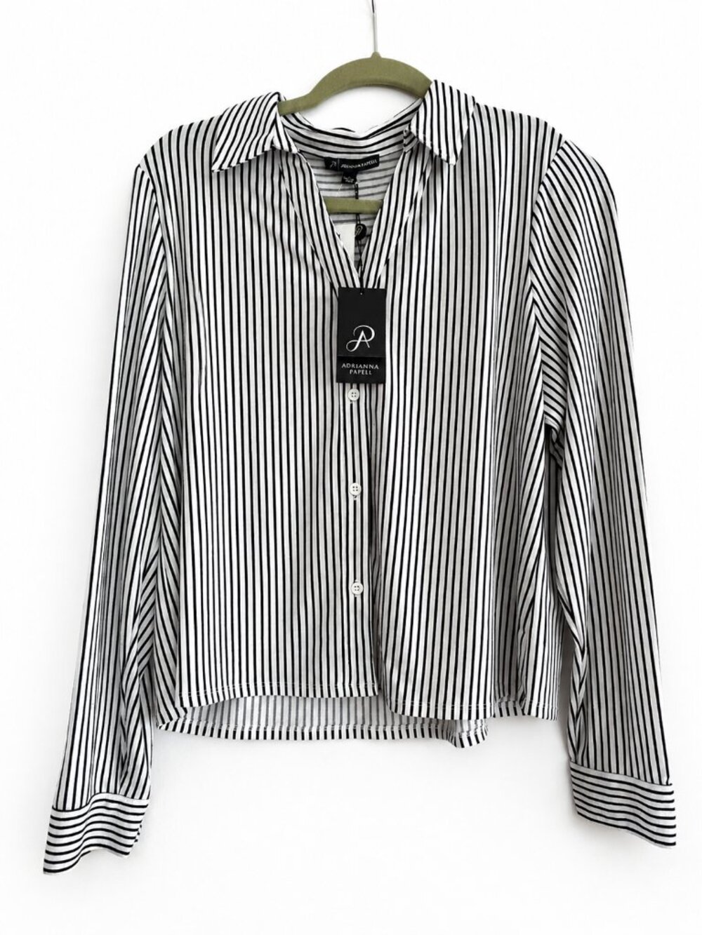 Adrianna Papell Black & White Striped Blouse NWT Large